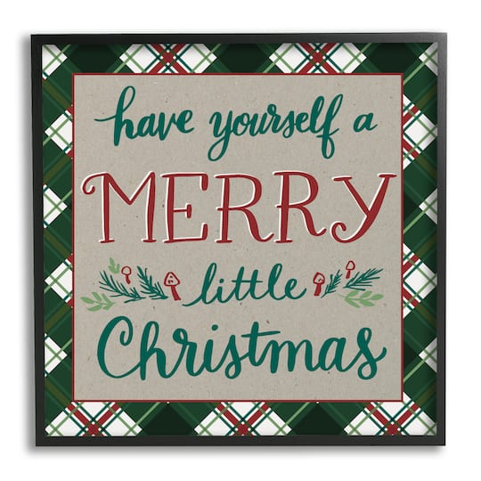 Stupell Industries Merry Little Christmas Plaid Holiday Framed Giclee Art